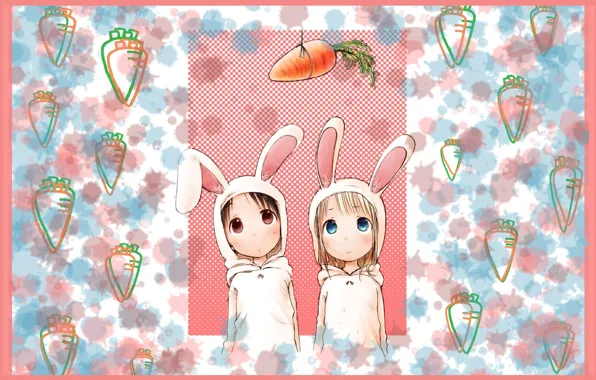 Морковка, капюшон, ушки, art, подруги, ichigo mashimaro, chika itoh, barasui