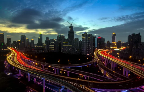 Картинка ночь, город, shanghai