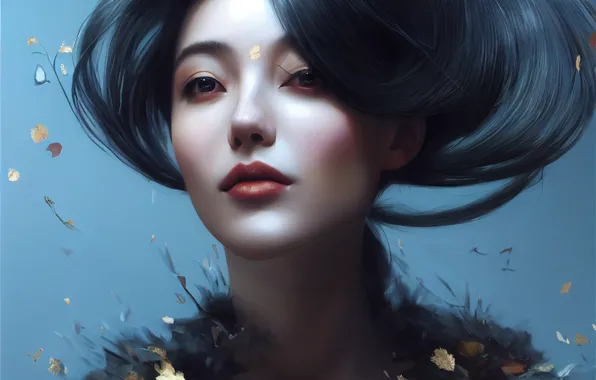 Картинка девушка, лицо, волосы, арт, азиатка, нейросеть