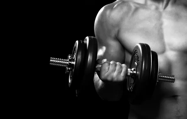 Картинка man, fitness, gym, arms, dumbbell