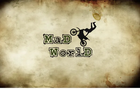 Картинка велосипед, буквы, надпись, мопед, пятна, мотоцикл, сумасшедший мир, mad world