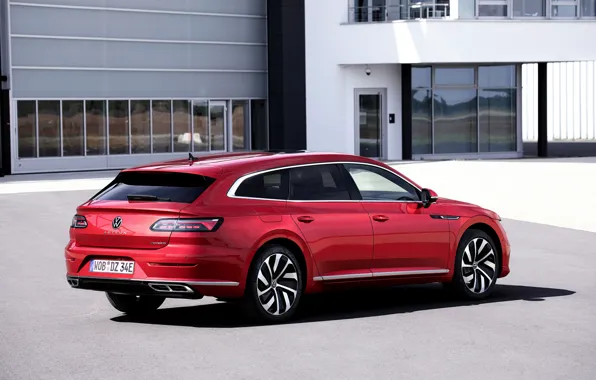 Красный, здание, Volkswagen, универсал, Shooting Brake, R-Line, 2020, Arteon