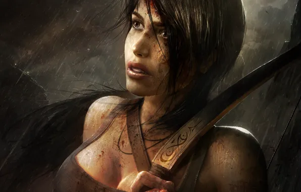 Девушка, кровь, лук, арт, tomb raider, Lara Croft, TamplierPainter, reborn