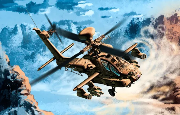 Картинка war, art, helicopter, painting, Boeing AH-64 Longbow II