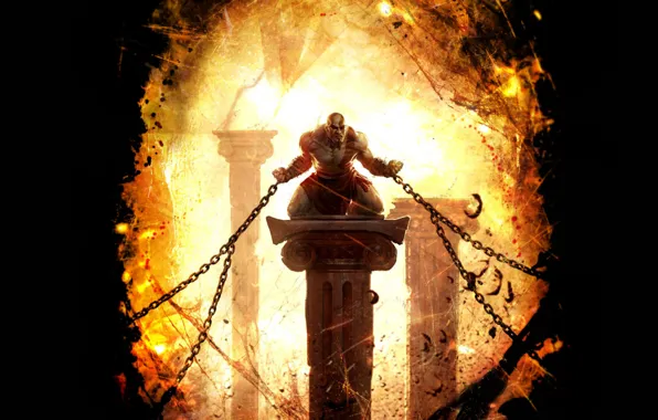 Картинка колонны, мужчина, цепи, God of War, Ascension