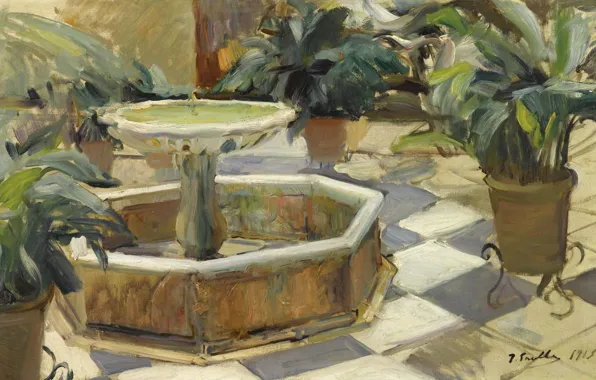 Пейзаж, картина, Хоакин Соролья, Joaquin Sorolla y Bastida, Фонтан во Дворе. Севилья