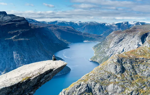 Горы, скалы, Норвегия, фьорд, Trolltunga