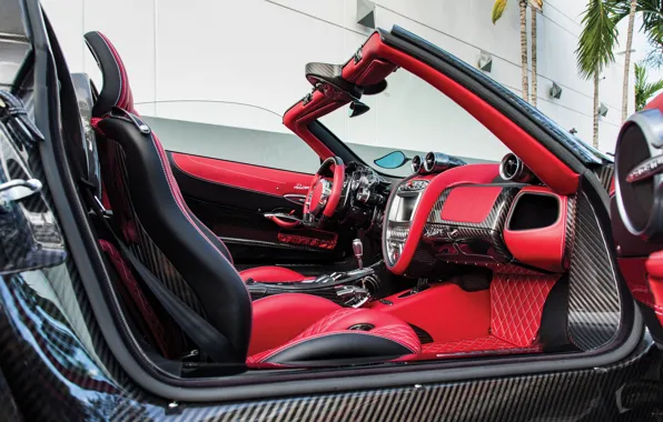 Картинка red, Pagani, Huayra, car interior, Pagani Huayra Roadster