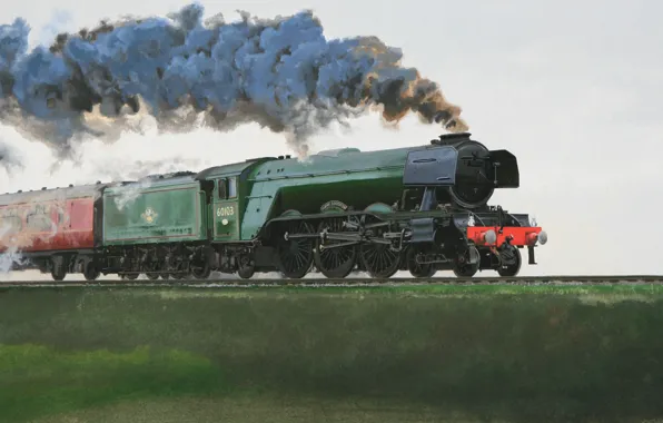 Картинка дым, поезд, паровоз, вагоны