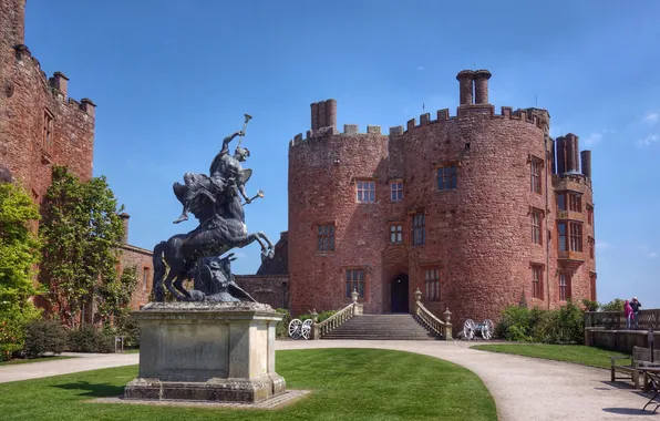 Замок, газон, памятник, Великобритания, Powis Castle