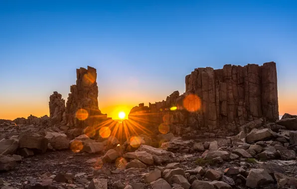Sunset, Rocks, isolated, desertic, erosion