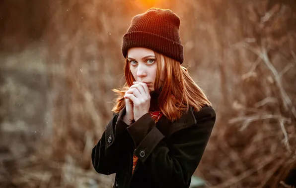 Осень, шапка, губки, рыжеволосая, Игорь Куприянов, фотофильтр, Влада Воробьева