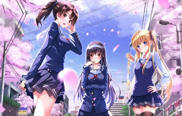 Девушки, anime, art, Saenai Heroine no Sodatekata, Megumi Katou, Utaha Kasumigaoka, Eriri Spencer Sawamura