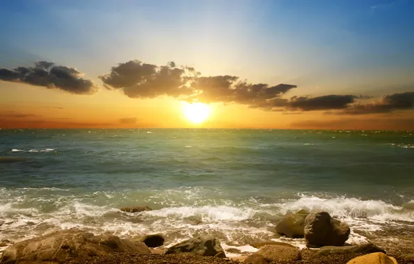 Картинка песок, море, пляж, небо, облака, пейзаж, природа, берег