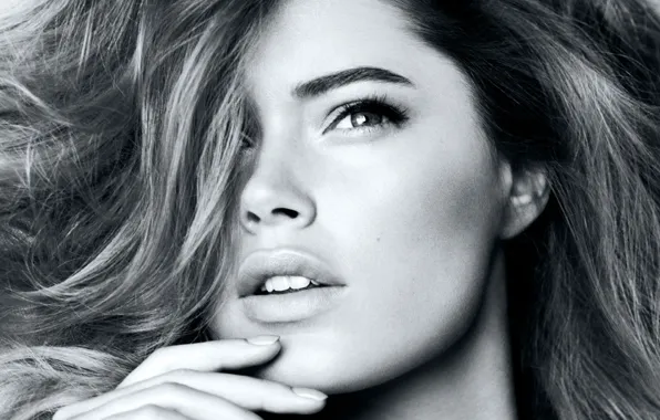 Глаза, девушка, лицо, модель, волосы, Doutzen Kroes, ч/б, блондинка