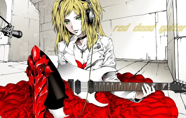 RED DEAD GUITAR, HEADPHONES, RED DRESS