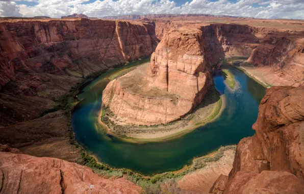 США, каньон Глен, Подкова, Horseshoe Bend, штат Аризона, плавный изгиб русла реки Колорадо, меандр