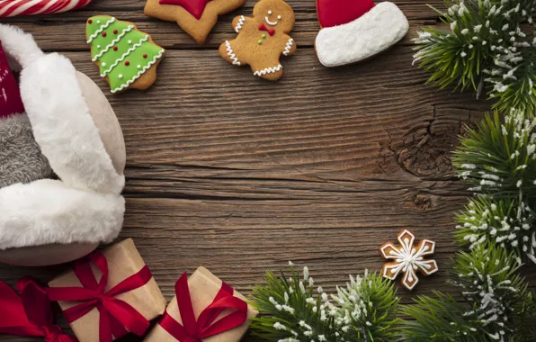 Украшения, печенье, Рождество, подарки, Новый год, new year, Christmas, wood