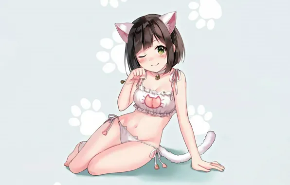 Girl, sexy, lingerie, bra, cleavage, panties, green eyes, brown hair