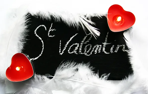 Картинка сердце, свеча, перья, огонёк, день святого Валентина