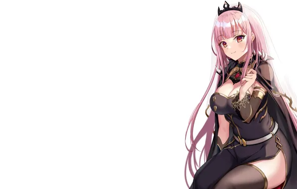 Girl, sexy, cleavage, thighhighs, pink hair, long hair, dress, boobs