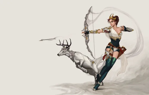 Картинка девушка, игра, олень, лучница, арт, охота, охотница, персонаж