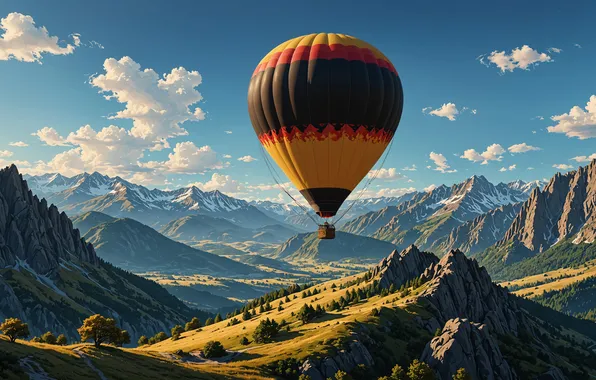 Пейзаж, горы, шар
