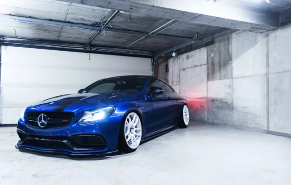 Mercedes-Benz, Light, Mercedes, Blue, Front, Side, C63 AMG, Sight