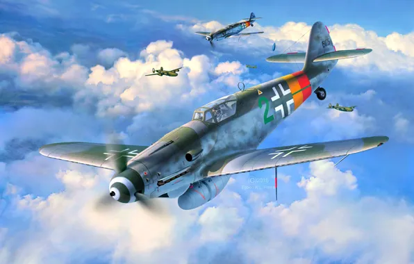 Картинка aircraft, Messerschmitt, Germany, Luftwaffe, WW2, Painting, Fighter, Bf.109G-10