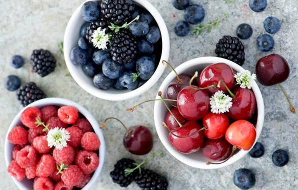 Картинка лето, ягоды, малина, черника, черешня, ежевика, Anna Verdina