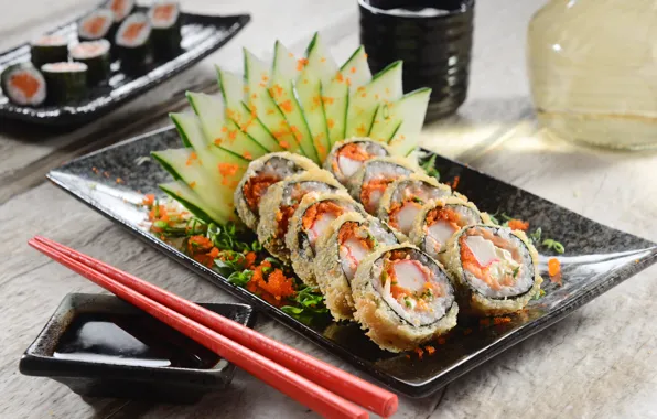 Картинка зелень, овощи, rolls, sushi, суши, роллы, японская кухня, greenery