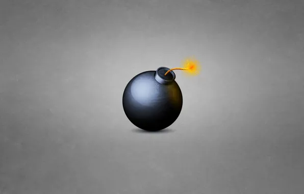 Картинка серый, бомба, минимализм, фитиль, черная, горит, круглая, bomb