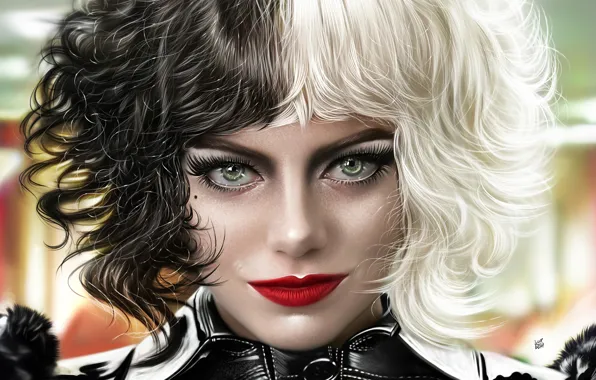 Портрет, арт, Disney, Emma Stone, Эмма Стоун, Yaşar Vurdem, Cruella, Круэлла