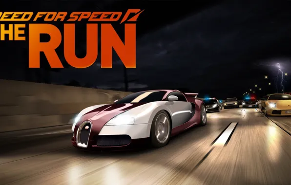 Картинка гонка, погоня, арт, bugatti veyron, копы, Need for Speed The Run, lamborghini murcielago