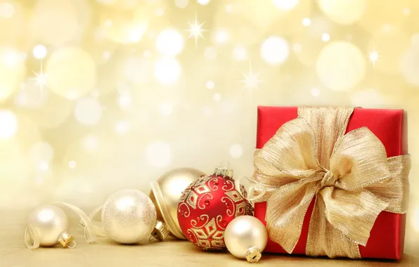 Шарики, украшения, коробка, подарок, шары, игрушки, Новый Год, Рождество