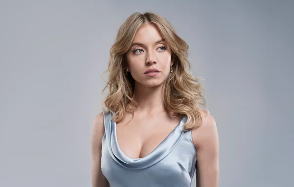 Взгляд, поза, фигура, актриса, декольте, Sydney Sweeney, Сидни Суини
