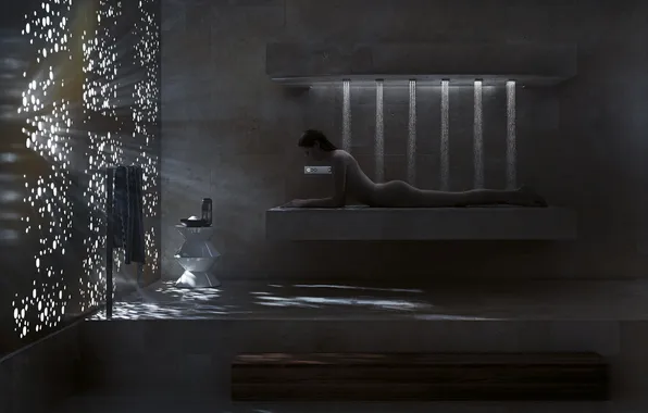 Bath, nude, horizontal