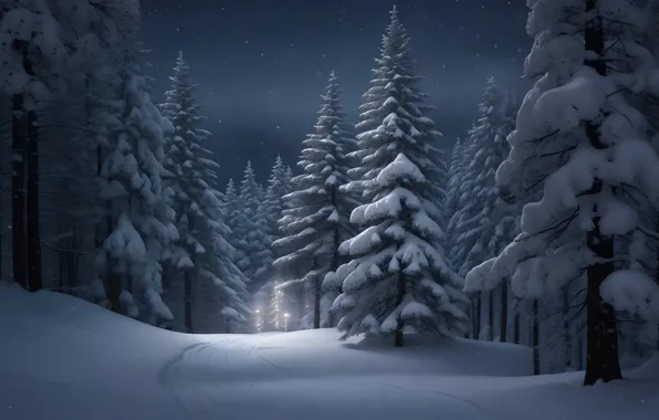Зима, иней, лес, снег, деревья, природа, зимний, ели