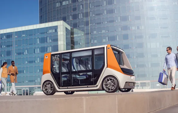 Девушки, улица, здание, мужчины, Rinspeed MetroSnap, электрический автомобиль