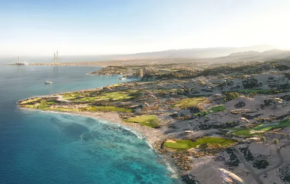 Sea, horizon, town, yachting, coastal, neom, saudi arabia, norlana