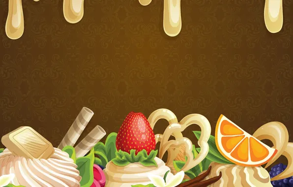 Картинка абстракция, ягоды, сладость, шоколад, сливки, пирожное, фрукты, chocolate