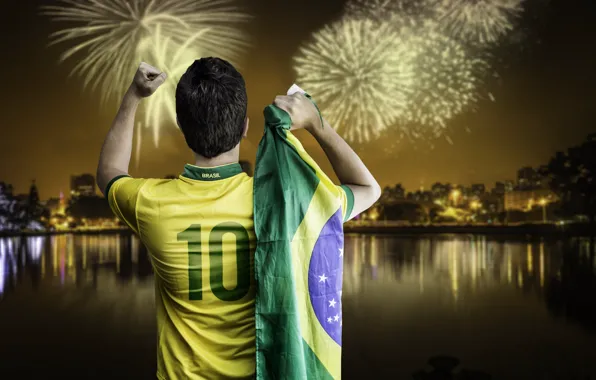 Football, fireworks, flag, World Cup, Brasil, FIFA, 2014