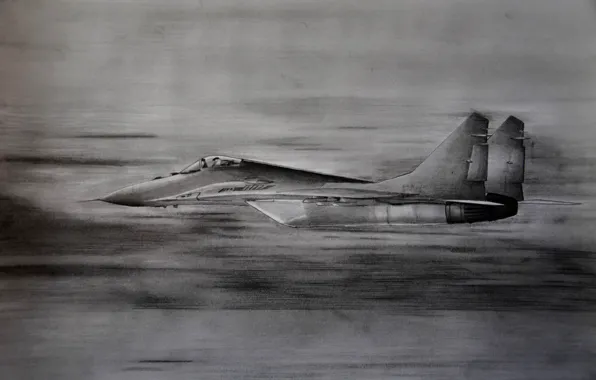 Картинка рисунок, истребитель, карандаш, многоцелевой, MiG-29, МиГ-29
