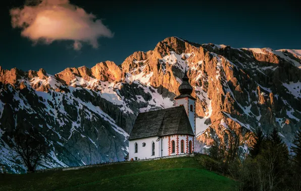 Картинка горы, Австрия, Альпы, церковь, Austria, Alps, Церковь Святого Николая, Динтен