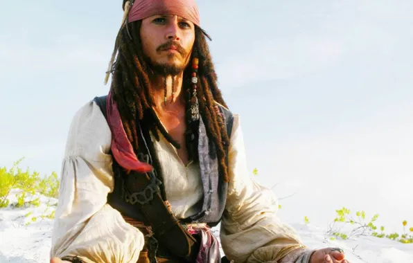 Johnny Depp, Пляж, Джек Воробей, Пираты Карибского моря