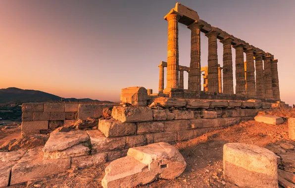 Картинка Sunset, Cape Sounio, Temple of Poseidon