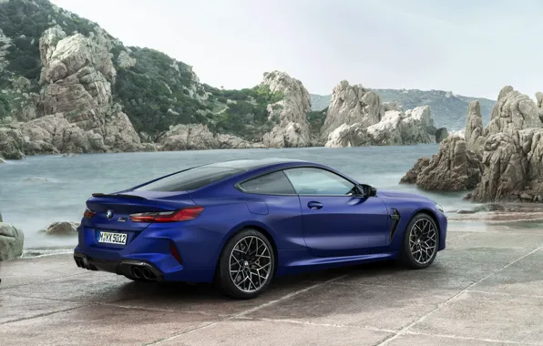 Скалы, берег, купе, BMW, сзади, 2019, BMW M8, M8