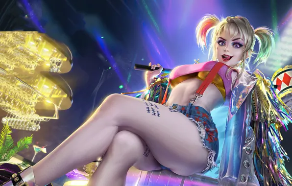 Девушка, Шорты, Прическа, DC Comics, Harley Quinn, Superhero, Подтяжки, Art Work
