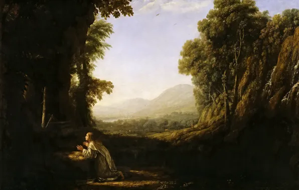 Картинка картина, Клод Лоррен, Пейзаж с Монахом Ордена Мерсидариев