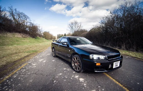 Картинка Nissan, Black, Road, GTT, Skyline. R34